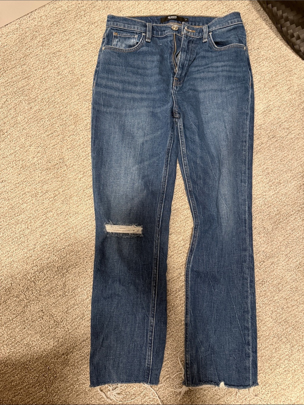 Hudson Jeans Mid Wash Blue Straight Leg with Knee Distress